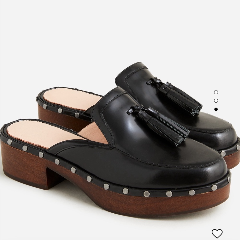 NIB J.Crew Dakota tassel clogs in spazzolato leather 9.5